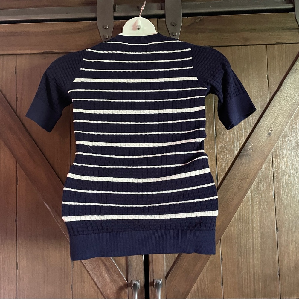 Women’s Blue and White Striped 3/4 Sleeve Sweater Blouse - Picture 6 of 9